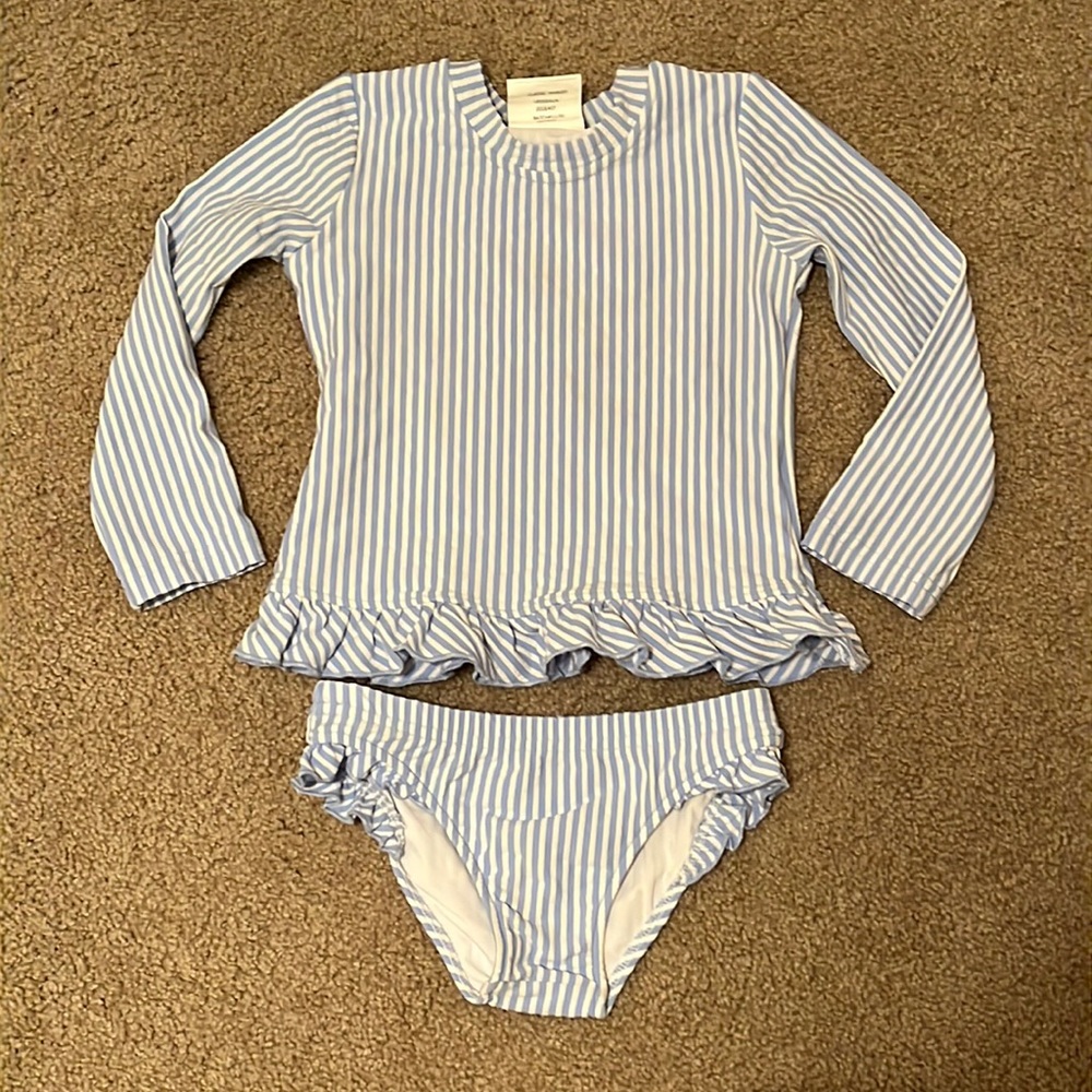 Toddler girls seersucker rash guard swimsuit set